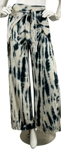 COPY - Young Fabulous & Broke fauna tie dye wide split leg wrap pants  blue cre… - Picture 1 of 9